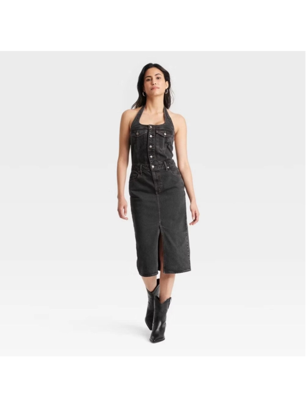 Dark grey Denim Overall dress